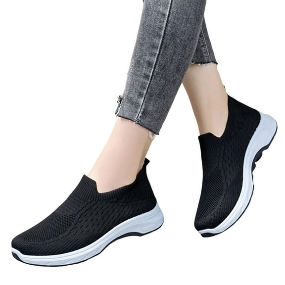 Mepaouo Hands Free Slip on Shoes for Women Orthopedic Woven Walking Casual Running Shoes Flats