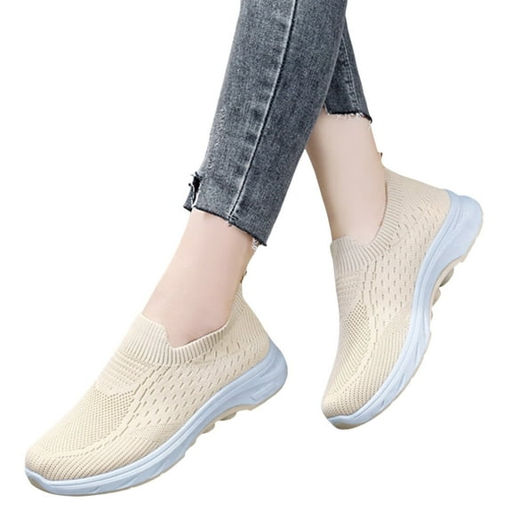 Mepaouo Hands Free Slip on Shoes for Women Orthopedic Woven Walking Casual Running Shoes Flats