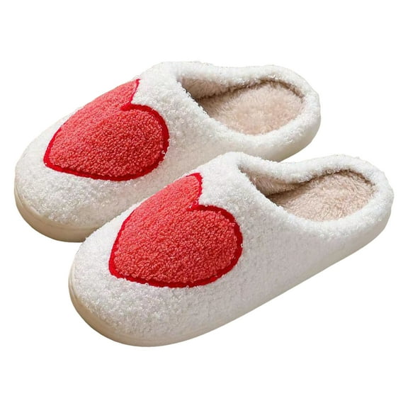 Mepaouo Heart Slippers for Women Men Plush Fuzzy Winter House Shoes Memory Foam Indoor Slip on Slides