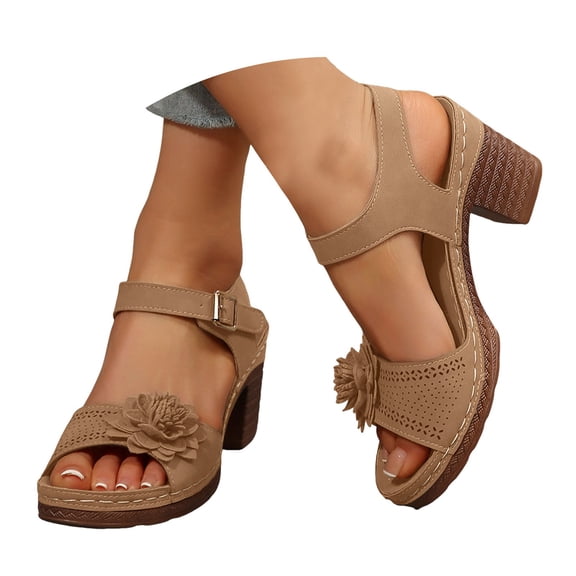 Mepaouo Heeled Sandals for Women Orthopedic Wedge Sandal Leather Ankle Buckle Walking Shoes