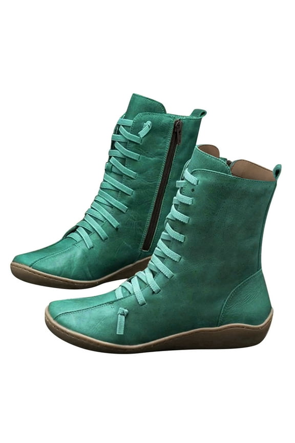 Hiking Booties Womens Lace Up Round Toe Walking Boots Lightweight Comfy Ankle Boots for Ladies