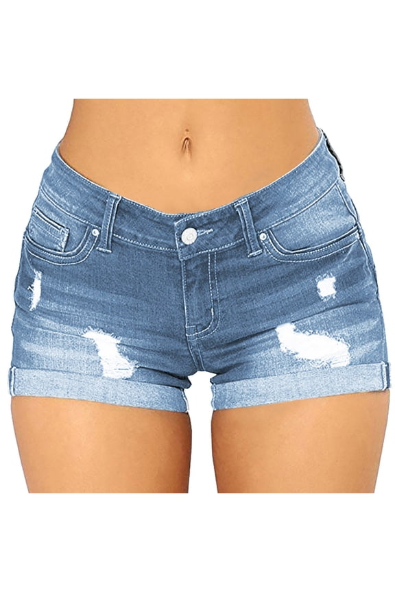Jean Shorts Womens Stretchy High Waisted Ripped Cut off Denim Shorts with Pockets Sizes S-XXL