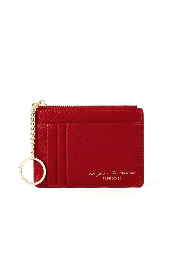 Keychain Wallet for Women Slim Rfid Blocking Credit Card Holder Wristlet Compact Coin Purse(Red)