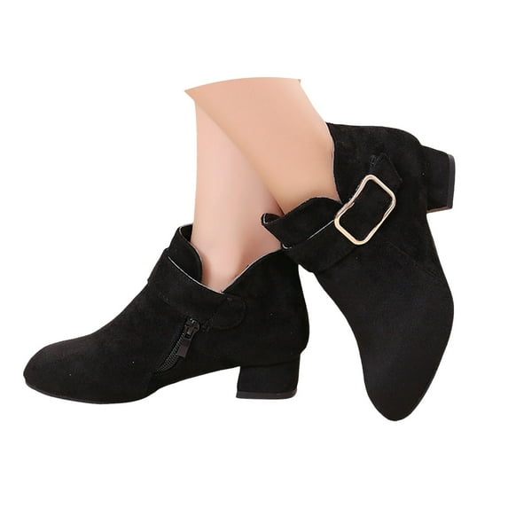 Mepaouo Kids Ankle Boots Boys Girls Buckle Suede Low Heel Dress Shoes Cowgirl Short Booties(Black,30)