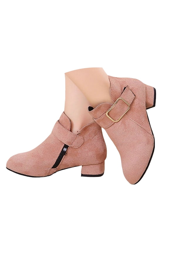 Kids Ankle Boots Boys Girls Buckle Suede Low Heel Dress Shoes Cowgirl Short Booties(Pink,30)
