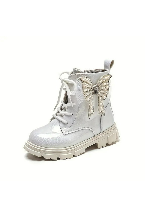 Kids Ankle Boots Boys Girls Side Zipper Lace up Work Boots Anti Slip Combat Boots(Silver,36)
