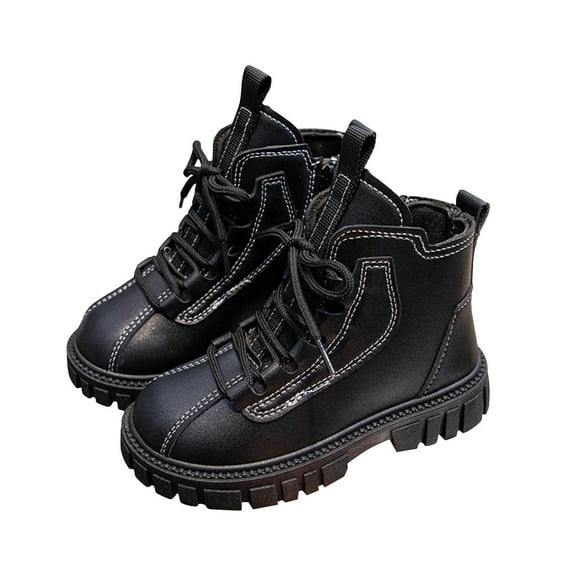 Mepaouo Kids Ankle Boots Boys Girls Side Zipper Lace up Work Boots Combat Boots for Children(Black,26)