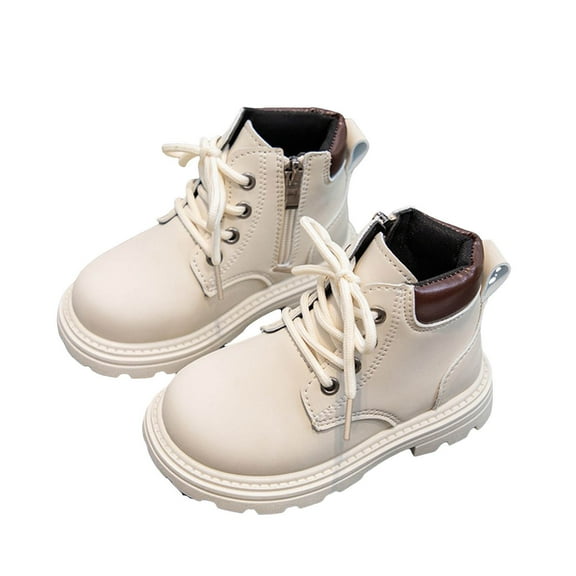 Mepaouo Kids Ankle Boots Waterproof Lace up Combat Boots Soft Sole Trendy Winter Outdoor Shoes(White,22)