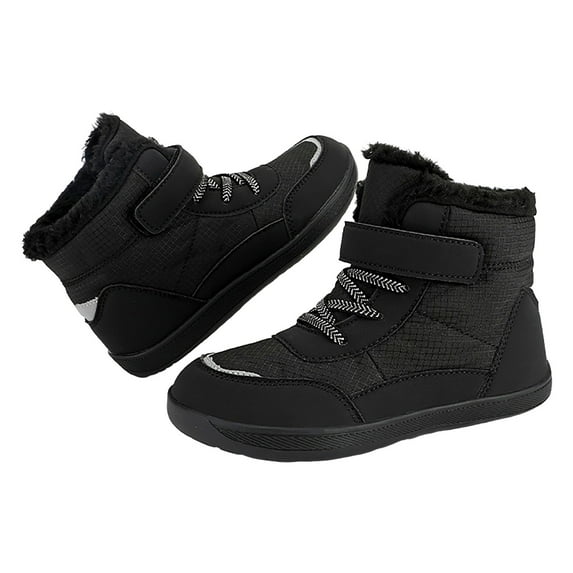 Mepaouo Kids Barefoot Snow Boots for Winter Minimalist Zero Drop Wide Toe Box Hiking Boots(Black,29)