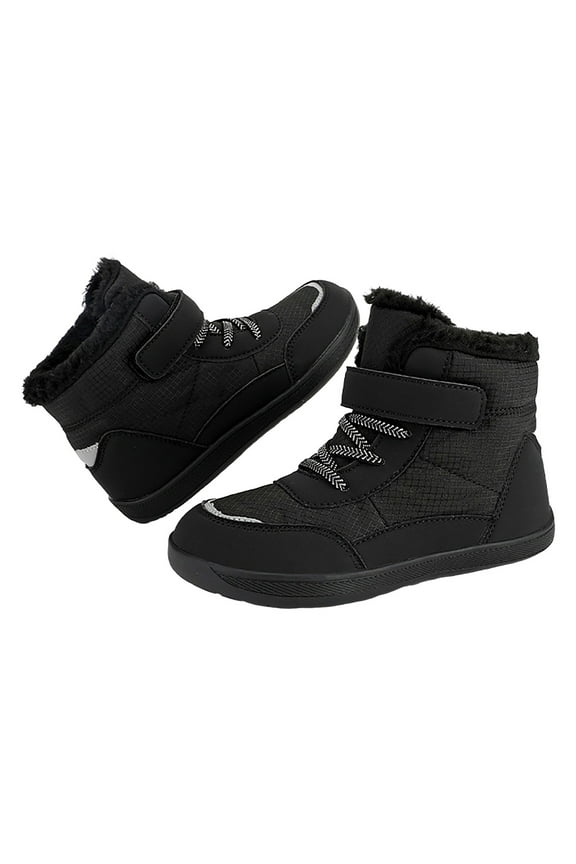 Kids Barefoot Snow Boots for Winter Minimalist Zero Drop Wide Toe Box Hiking Boots(Black,30)