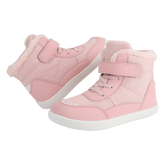 Mepaouo Kids Barefoot Snow Boots for Winter Minimalist Zero Drop Wide Toe Box Hiking Boots(Pink,31)