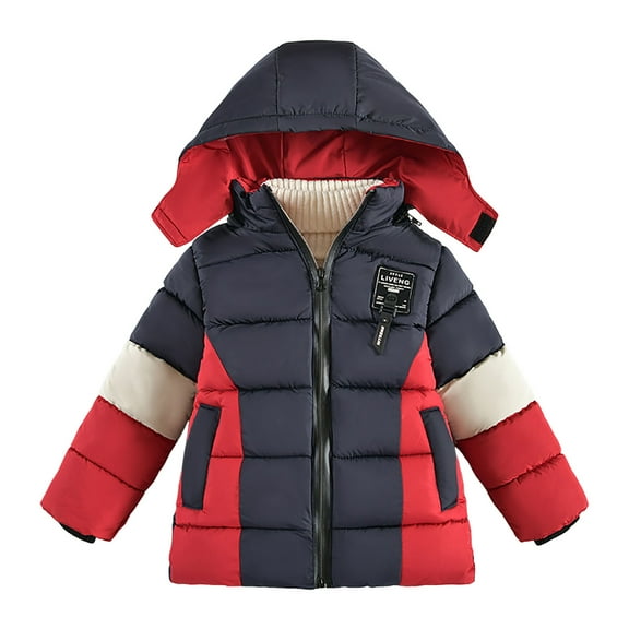 Mepaouo Kids Boy's Winter Coat Fleece Lined Waterproof Down Jacket Toddler Puffy Hooded Outwear Red 5-6 Years