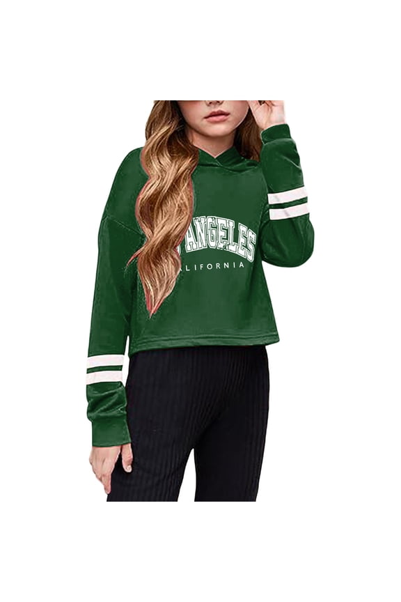 Kids Crop Tops Girls Long Sleeve Fashion Hoodies Toddler Hooded Pullover Sweatshirts Green 4-5 Years