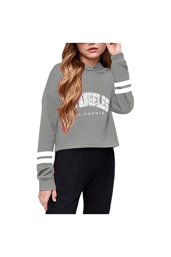 Kids Crop Tops Girls Long Sleeve Fashion Hoodies Toddler Hooded Pullover Sweatshirts Grey 10-12 Years