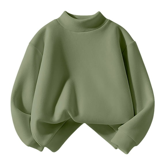 Mepaouo Kids Fleece Shirts High Collar Soft Tops Unisex Turtleneck Long Sleeve Pullover(Green,D)