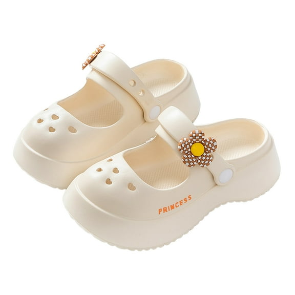 Mepaouo Kids Girls Clogs Baby Toddler Princess Garden Slides Shoes Platform Beach Pool Sandals Beige