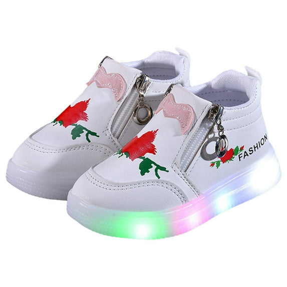 Mepaouo Kids Light Up Flashing Sneakers Slip on Athletic Running Shoes Boys Girls Walking Tennis Shoes White