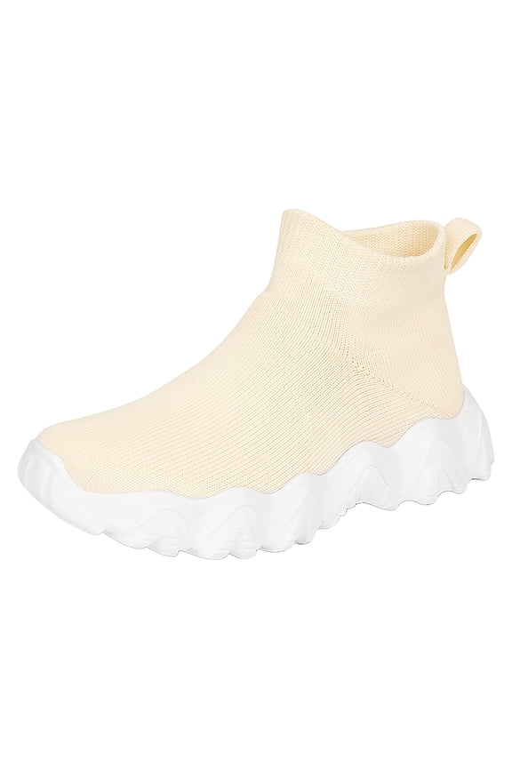 Kids Sock Sneakers Girls Boys Breathable Tennis Walking Running Slip on Shoes(Beige,35)