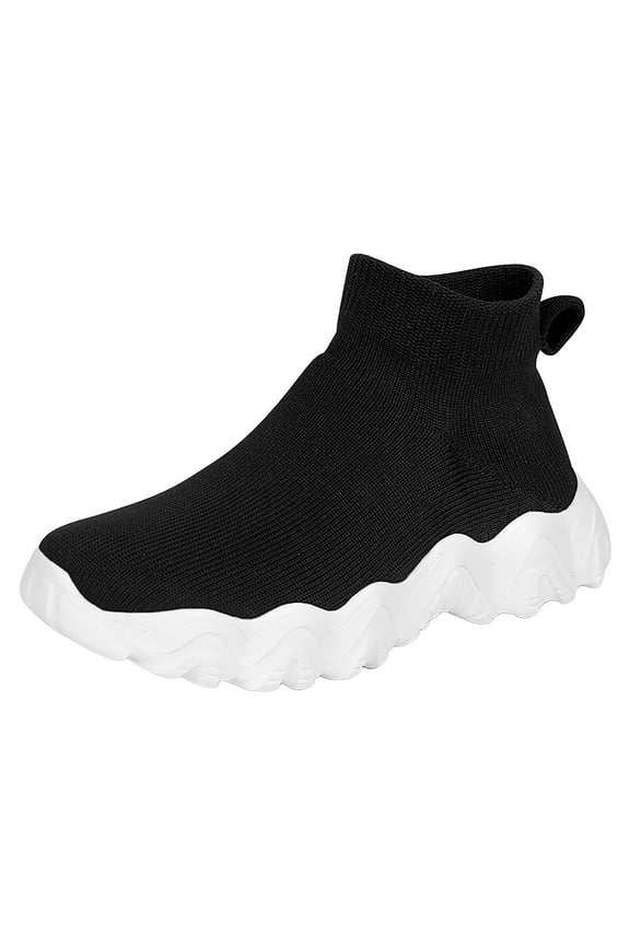 Kids Sock Sneakers Girls Boys Breathable Tennis Walking Running Slip on Shoes(Black,32)