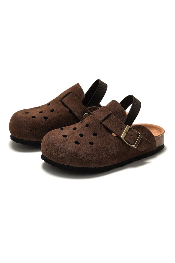 Kids Suede Clogs Toddler Boys Girls Slide Sandals Cork Sole Casual Mules for Adjustable Strap