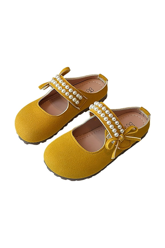 Kids Suede Clogs Toddlers Boys Girls Pearl Dress Shoes Slip on Mules Flat Mary Jane Yellow 2.5