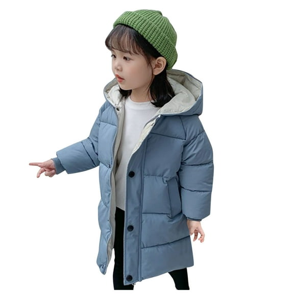 Mepaouo Kids Winter Puffer Jackets Girls Boys Padded Winter Down Coat Casual Hooded Outwear Blue 7-8Year