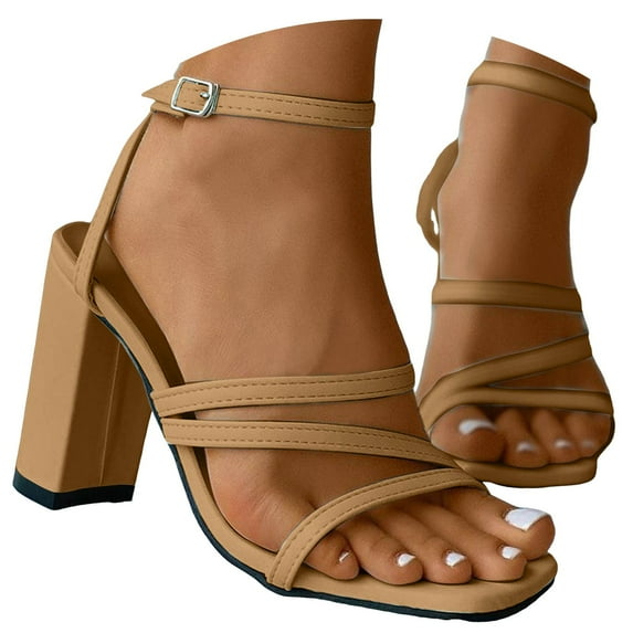 Mepaouo Kitten Heels for Women Ankle Strap Heeled Sandals Square Open Toe Dress Pumps Shoes