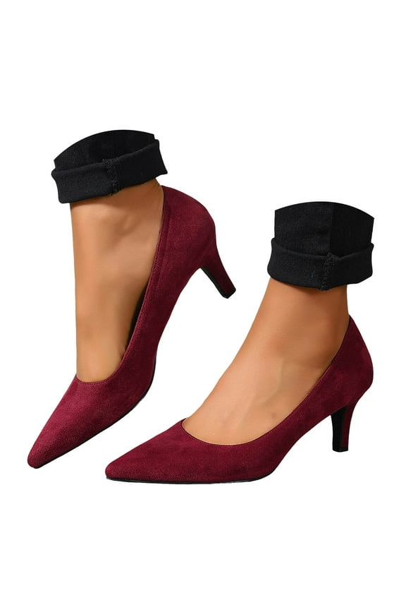 Kitten Heels for Women Pointy Toe Low Heel Pumps Sandals Womens Suede Wedding Dress Shoes