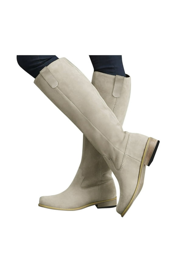 Knee High Boots Womens Slouch Round Toe Zipper Fall Long Tall Pull on Winter Riding Boots(Beige,9)