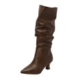thumbnail image 1 of Mepaouo Knee High Boots for Women Block Heel Pointed Toe Slouchy Wide Calf Sexy Winter Boots(Brown,8), 1 of 5