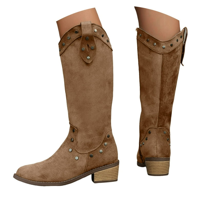 Mepaouo Knee High Boots for Women Buckles Decor Walking Boots