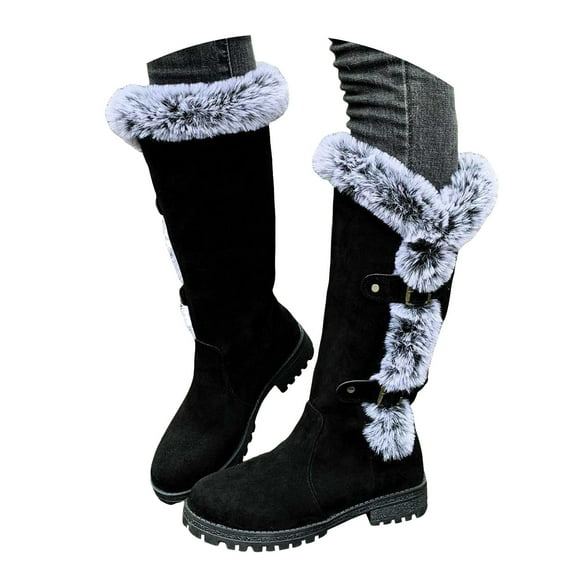 Mepaouo Knee High Boots for Women Fleece Lining Winter Snow Boot Round Toe Dress Long Tall Boots