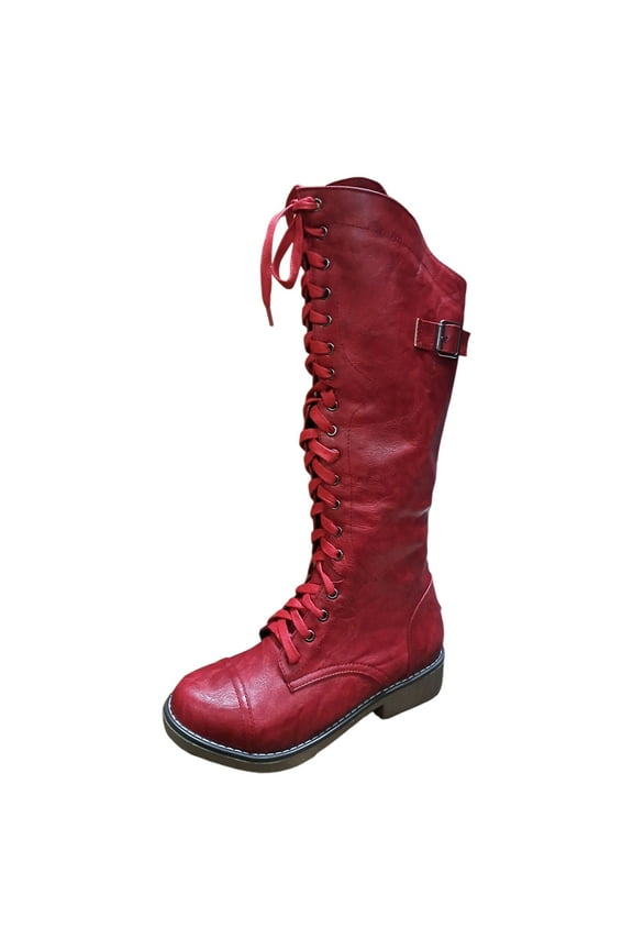 Knee High Boots for Women Platform Lace up Lug Sole Fashion Riding Combat Boots