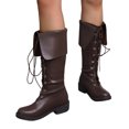 thumbnail image 1 of Mepaouo Knee High Riding Boots for Women Foldover Low Heel Lace up Casual Walking Work Boots(Brown,8.5), 1 of 8