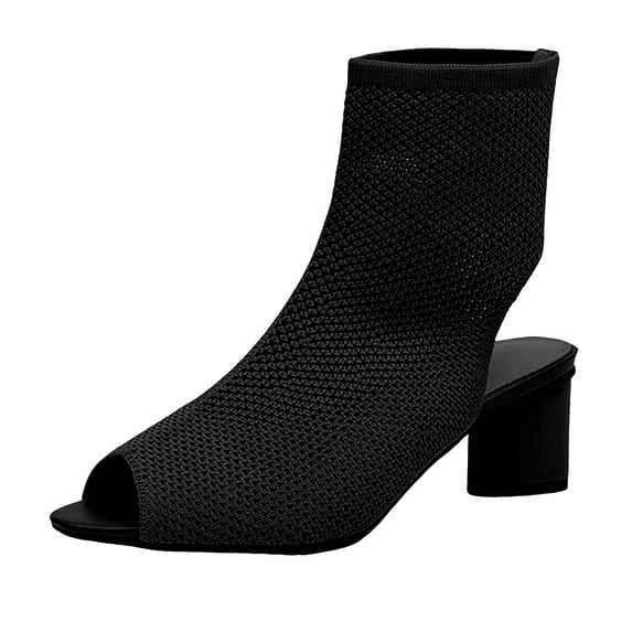 Mepaouo Knit Peep Toe Booties for Women Slingback Heel Ankle Boots Hollow Heeled Dress Sandals(Black,8)