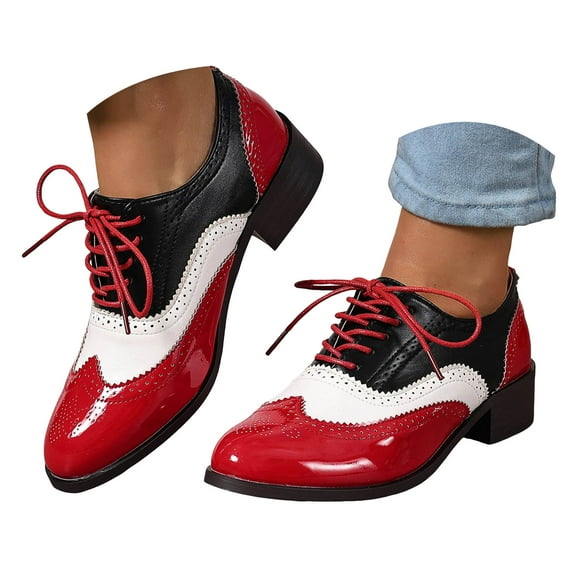 Mepaouo Lace up Wingtips Oxford Shoes for Women Round Toe Vintage Cutout Saddle Slip on Dressy Loafers