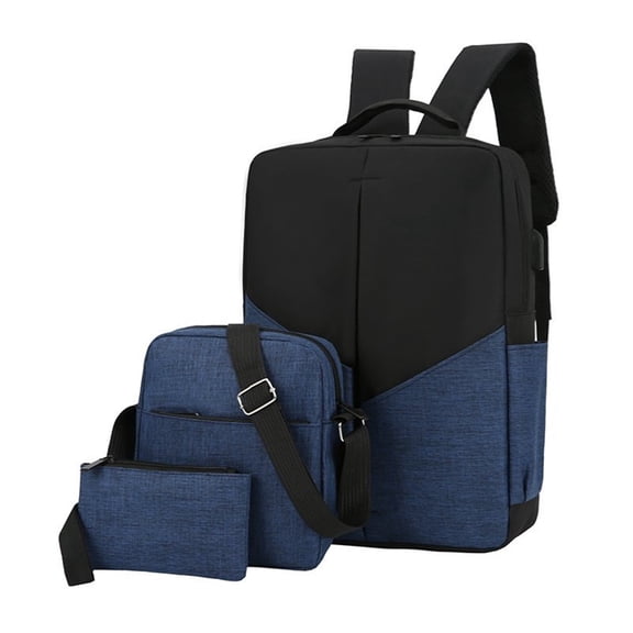 Mepaouo Laptop Backpack Set 3Pcs Small Crossbody Bag Waterproof Shoulder Handbag and Purse Wallet(Blue)
