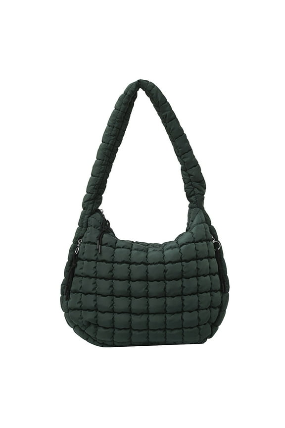 Large Puffer Tote Bag for Women Quilted Crossbody Handbag Hobo Shoulder Satchel Puff Purse(Green)