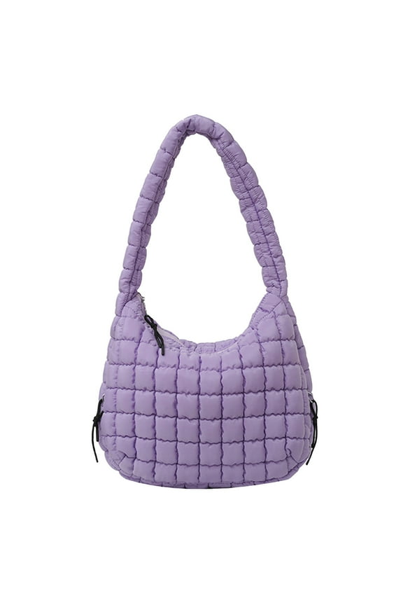 Large Puffer Tote Bag for Women Quilted Crossbody Handbag Hobo Shoulder Satchel Puff Purse(Purple)