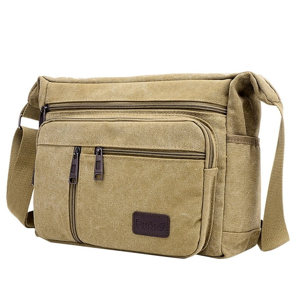Mepaouo Large Shoulder Bag for Men Stylish Canvas Hobo Crossbody Laptop Handbag Sling Daypack(Khaki)