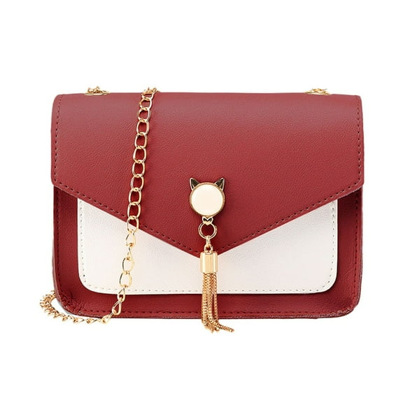 Mepaouo Leather Crossbody Bags for Women Chain Shoulder Bag Cell Phone Wallet Cross Body Handbag(Red)