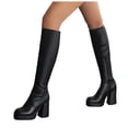 thumbnail image 1 of Mepaouo Leather Knee High Boots Square Toe Block Heeled Zipper Platform Tall Boots(Black,9), 1 of 6