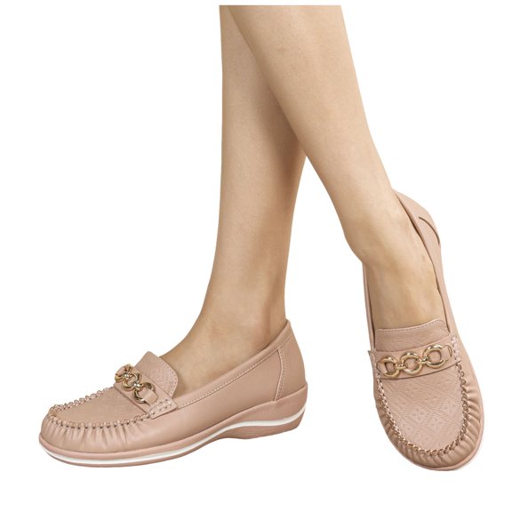 Mepaouo Leather Loafers for Women Comfort Slip on Dressy Shoes Arch Support Nurse Work Walking Flats