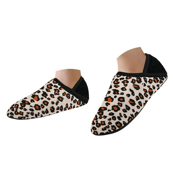 Mepaouo Leopard Cotton Shoes Slippers Women Warm Plush Fuzzy Loafer Shoes for Indoor Outdoor