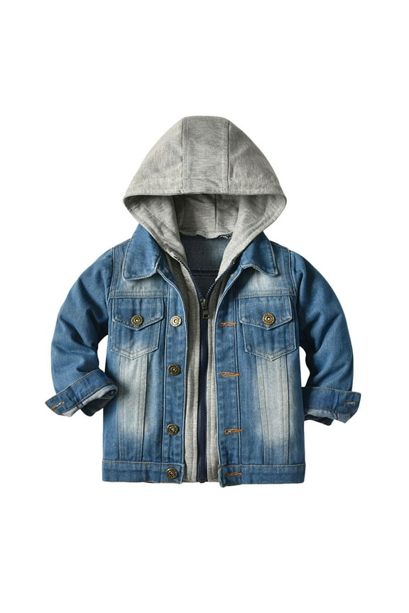 Little Boys Girls Cardigan Kids Hooded Denim Jacket Lapel Zipper Jeans Top Casual Outerwear