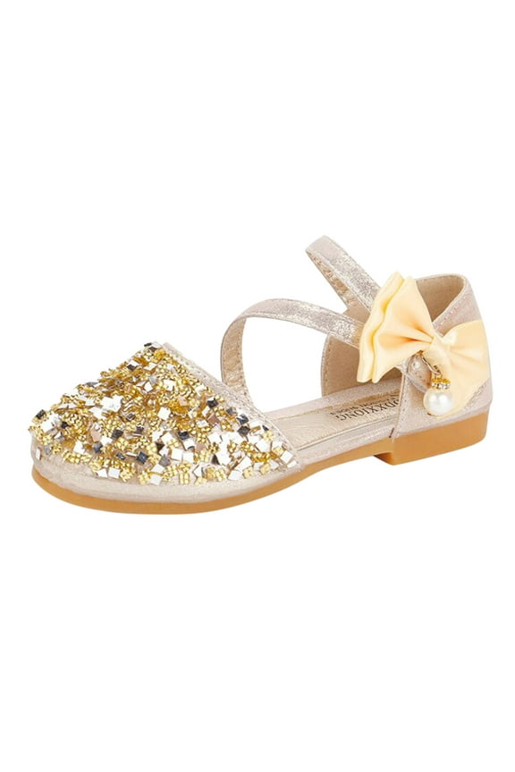 Little Kids Girls Dress Pumps Glitter Sequins Low Heels Princess Flats Shoes Sandals 1-12 Years