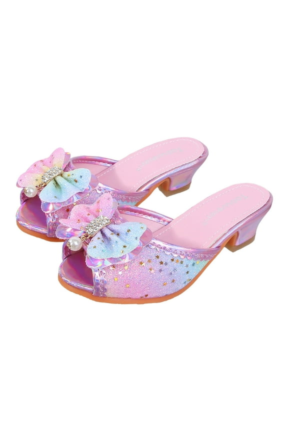Little Kids Girls Dress Pumps Glitter Sequins Princess Low Heels Mary Jane Party Dance Mules