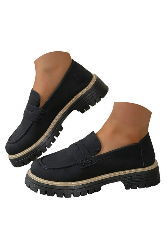 Mepaouo Loafers for Women Penny Loafers Slip-ons Business Orthopedic Casual Shoes(Black,8)