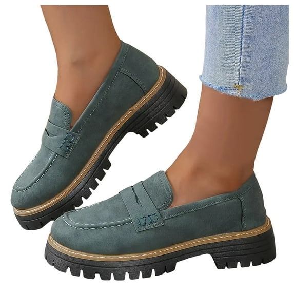 Mepaouo Loafers for Women Chunky Penny Loafers Slip-ons Business Orthopedic Casual Shoes(Green,9.5)