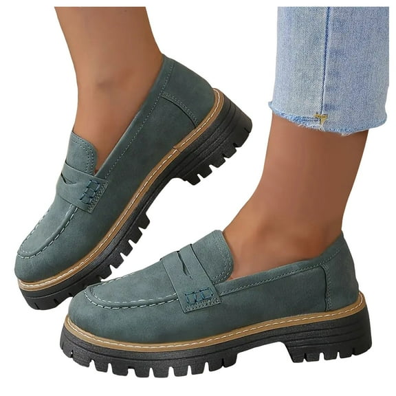 Mepaouo Loafers for Women Chunky Penny Loafers Slip-ons Business Orthopedic Casual Shoes(Green,9)